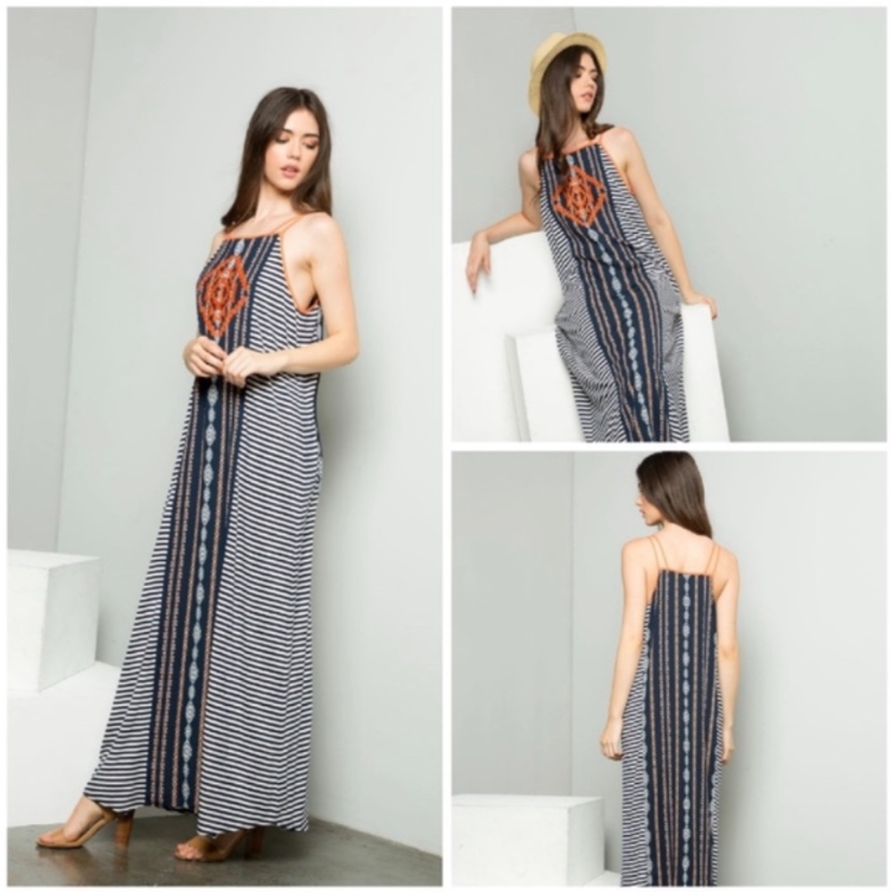 THML Anthropologie striped bohemian maxi dress M